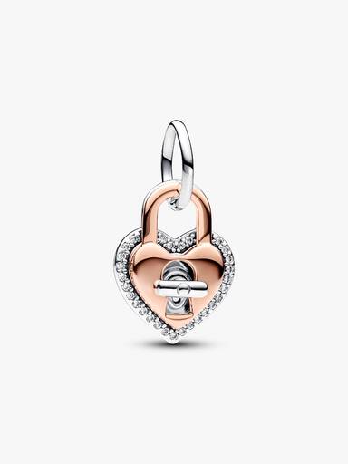 Two-tone Twistable Heart Padlock Double Dangle Charm - Image 2