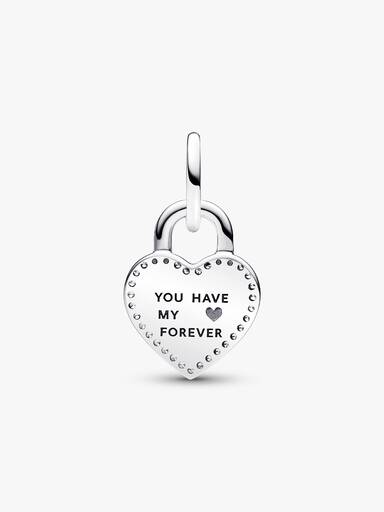 Two-tone Twistable Heart Padlock Double Dangle Charm - Image 4