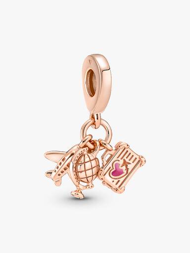 Airplane, Globe & Suitcase Triple Dangle Charm - Image 2