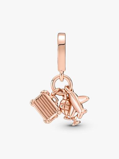 Airplane, Globe & Suitcase Triple Dangle Charm - Image 5