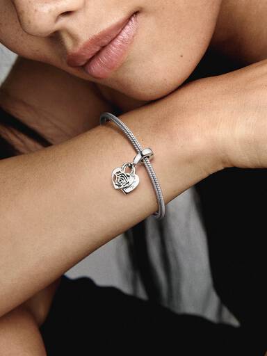 Rose Heart Padlock Dangle Charm