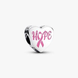 Hope heart sterling silver charm with pink enamel