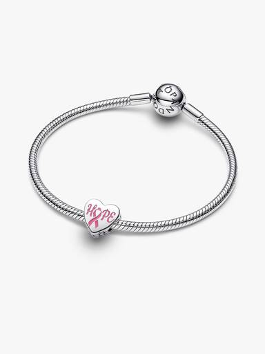 Hope heart sterling silver charm with pink enamel - Image 2