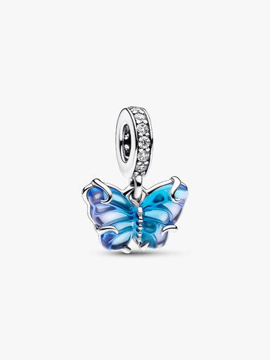 Blue Murano Glass Butterfly Dangle Charm - Image 2
