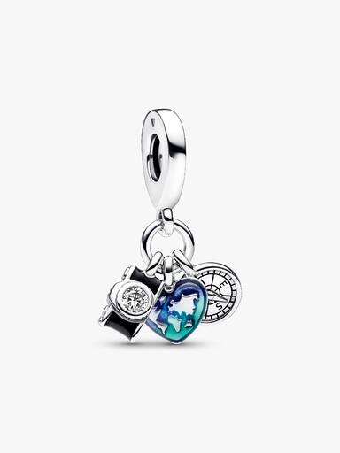 Camera, Heart & Compass Triple Dangle Charm - Image 2