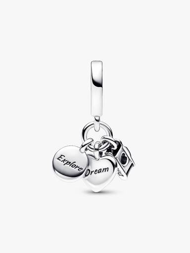 Camera, Heart & Compass Triple Dangle Charm - Image 5