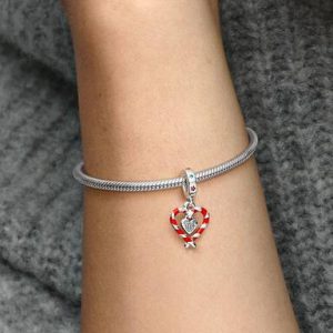 Double Candy Cane Heart Christmas Dangle Charm