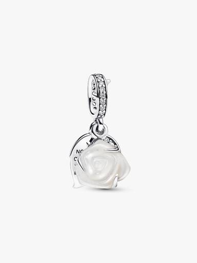 White Rose in Bloom Double Dangle Charm - Image 2
