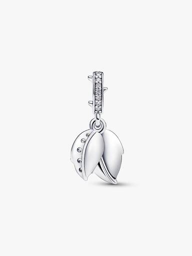 White Rose in Bloom Double Dangle Charm - Image 6