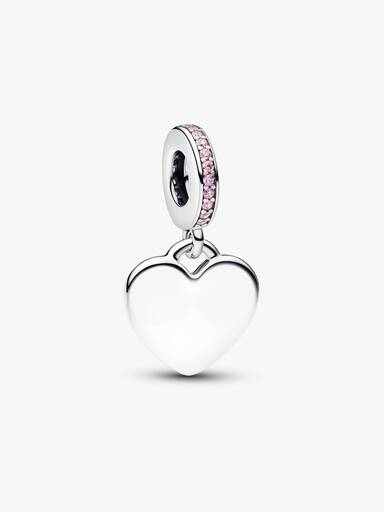 Engravable Heart Pink Stone Dangle Charm - Image 2
