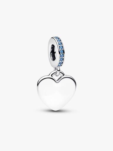 Engravable Heart Blue Stone Dangle Charm - Image 2