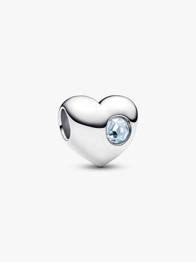 March Engravable Sea Aqua Blue Stone Heart Charm - Image 2