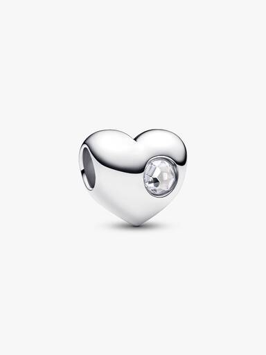 April Engravable Clear Stone Heart Charm - Image 2