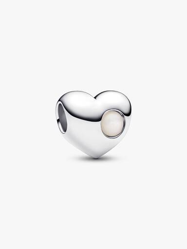 June Engravable White Stone Heart Charm - Image 2