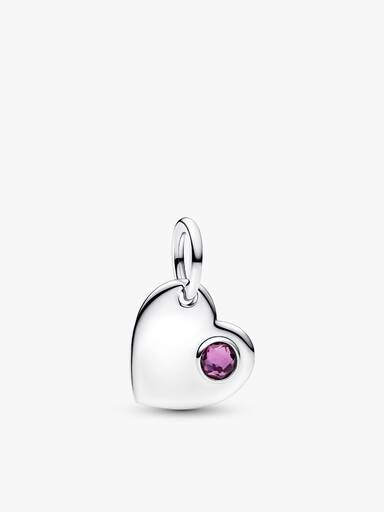 February Engravable Heart Purple Stone Dangle Charm - Image 2