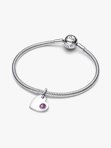 February Engravable Heart Purple Stone Dangle Charm - Image 3