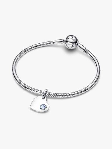 March Engravable Heart Aqua Blue Stone Dangle Charm - Image 5