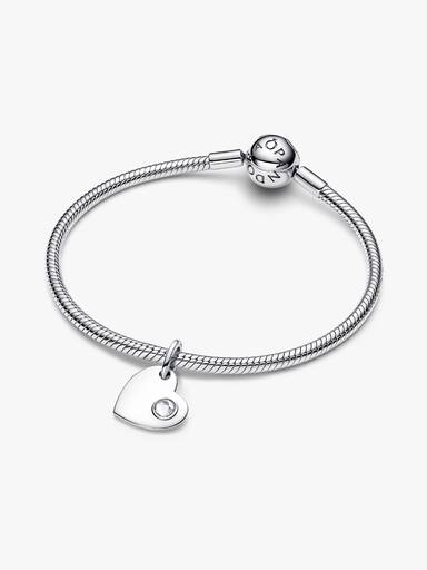 April Engravable Heart Clear Stone Dangle Charm - Image 3