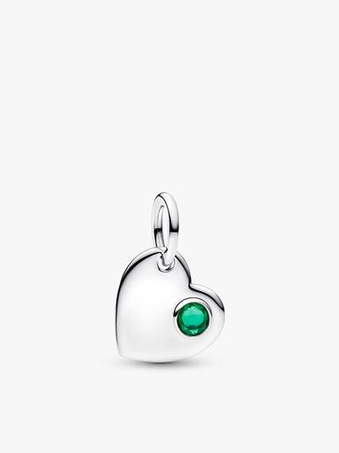 May Engravable Heart Green Stone Dangle Charm - Image 2