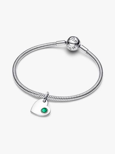 May Engravable Heart Green Stone Dangle Charm - Image 4