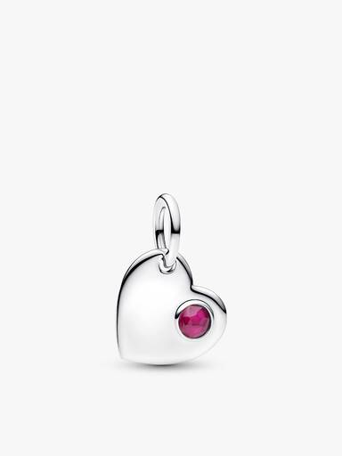 July Engravable Heart True Red Stone Dangle Charm - Image 2