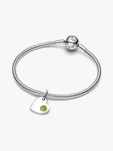 August Engravable Heart Spring Green Stone Dangle Charm - Image 5