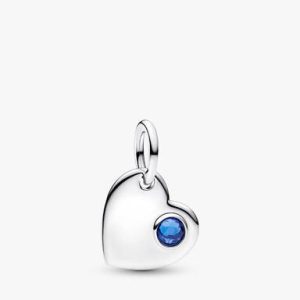 September Engravable Heart Blue Stone Dangle Charm