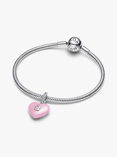 Pink Ceramic Heart Padlock Dangle Charm - Image 3