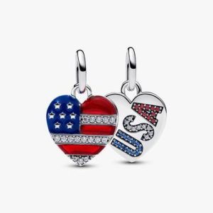Engravable USA Hearts Splittable Dangle Charm