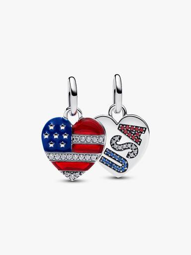 Engravable USA Hearts Splittable Dangle Charm