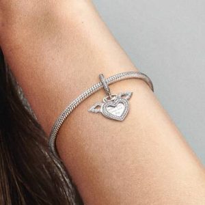 Heart and Angel Wings Dangle Charm