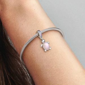 Murano Glass Pink Sea Turtle Dangle Charm
