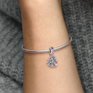 Pink Heart Family Tree Dangle Charm