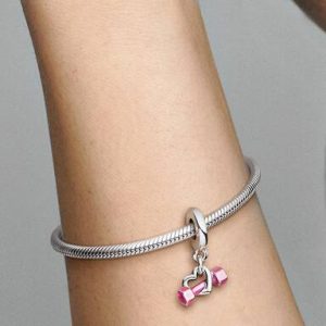 Dumbbell & Heart Dangle Charm