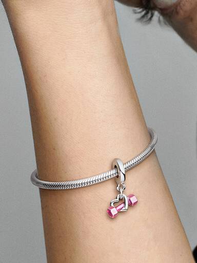 Dumbbell & Heart Dangle Charm