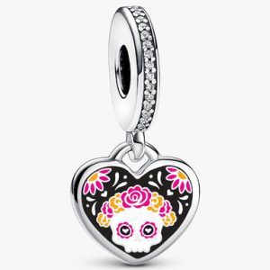 Day of the Dead Sugar Skull Heart Dangle Charm