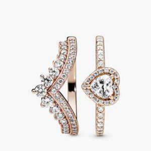 Heart of Rose Princess Wishbone Stacking Ring Set