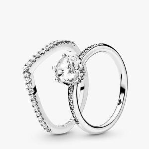 Shimmering Solitaire Wishbone Stacking Ring Set