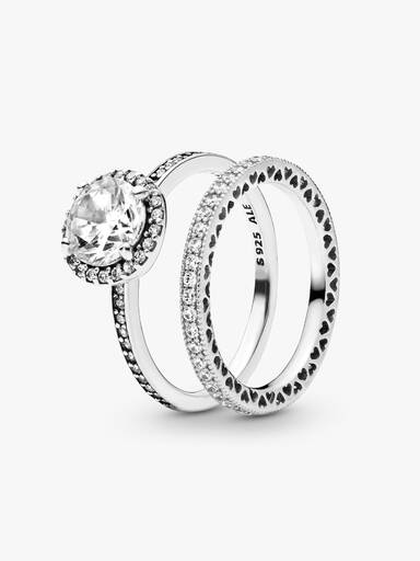 True Elegance Round Halo Ring Set