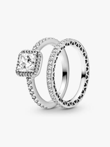 True Elegance Square Halo Ring Set