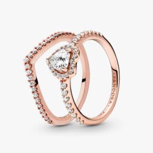 Playful Love Elevated Heart Wishbone Ring Set