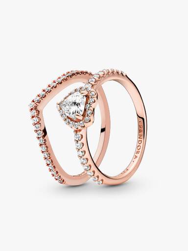Playful Love Elevated Heart Wishbone Ring Set