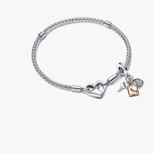Pandora Moments Studded Chain Bracelet Triple Dangle Charm Set