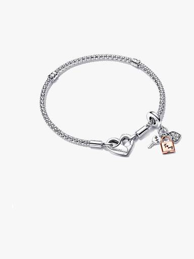 Pandora Moments Studded Chain Bracelet Triple Dangle Charm Set