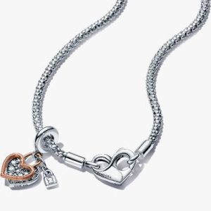 Pandora Moments Studded Chain Necklace and Heart Dangle Set