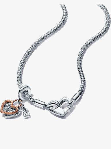 Pandora Moments Studded Chain Necklace and Heart Dangle Set