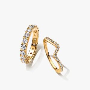 Sparkling Eternity and Wave Ring Set