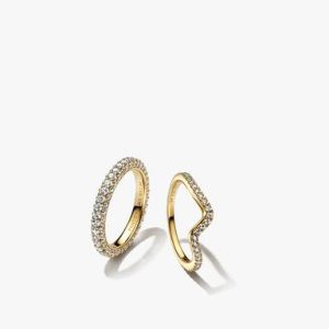 Pandora Timeless Pavé & Sparkling Wave Ring Set