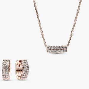 Pavé Rose Double-row Necklace and Earring Set