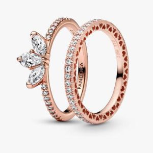 Rose Gold Tear-shaped Tiara Ring Set